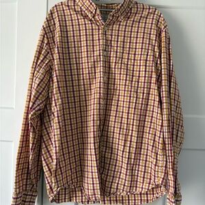 J. Crew Men's Casual Plaid Shirt - Maroon and Gold check, size Large (L)